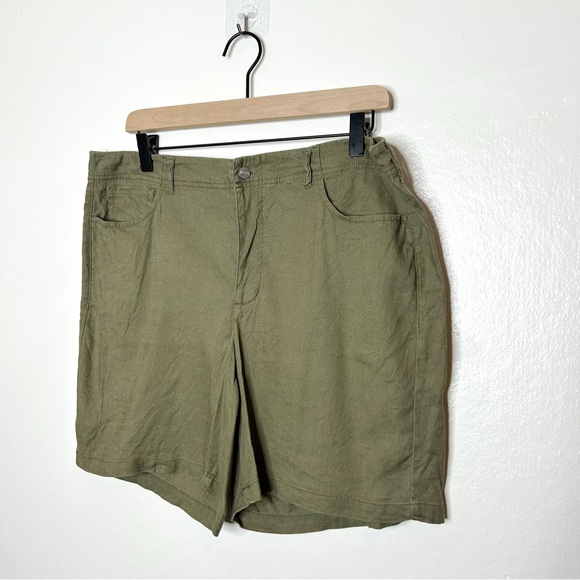 NYDJ Womens Neutral Olive Green Linen Blend High Rise Shorts 8 - Picture 4 of 8